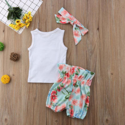 

Pretty Newborn Kids Baby Girls Floral Clothes Vest Tops Shorts Pants Outfits Set