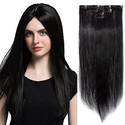 

4 PcsSet 100 Human Hair Real Thick Women Girls Long Straight Full Head Hair Extension Clip In Hair Extension