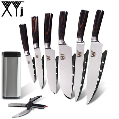 

XYJ japanese Kitchen Knives Scissor Imitation Damascus Pattern Stainless Steel Knife 8 inch Knife Holder