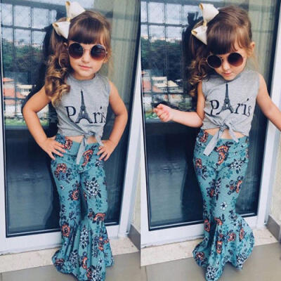 

Newborn Kid Baby Girls Vest Tops T-shirtWide Leg Floral Pants Outfits Clothes