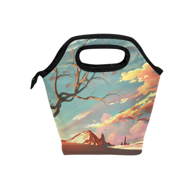 

Insulated Lunch Tote Bag Artistic Painting Travel Picnic Lunch Handbags Portable Zipper Lunch Bag Box