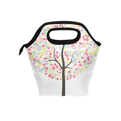 

Lunch Bag Pink Dot Tree Tote Travel Picnic Insulated Handbags Portable Zipper Lunch Bag Box