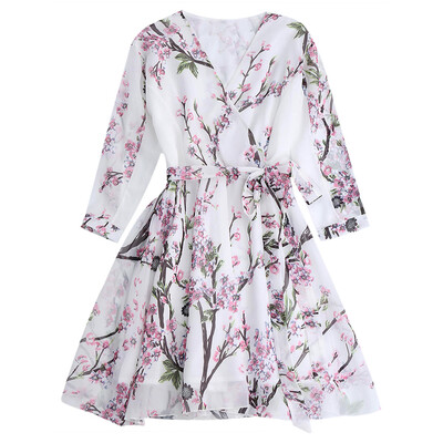 

Surplice Floral Chiffon Flowy Dress