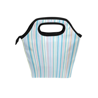 

Blue Stripe Lunch Bag Tote Travel Picnic Insulated Handbags Portable Zipper Lunch Bag Box