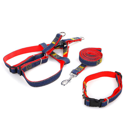

3pcsSet Denim Heavy Duty Pet Dog Collar Leash Adjustable Harness 12m Traction Rope Leash for SmallMediumLarge Dogs for Daily T