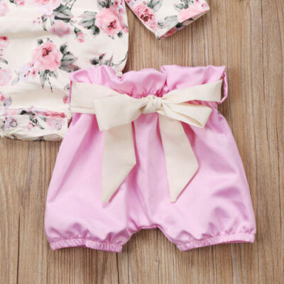 

UK Newborn Kid Baby Girls Floral Romper Bodysuit Short Pants Outfits Set Clothes