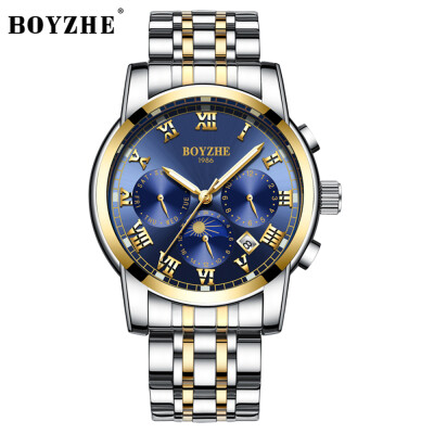 

BOYZHE WL001-G Watch Luminous Waterproof Business Sports Full-automatic Mechanical Men Stainless Steel Wrist Watch with Gift Box