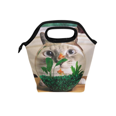 

Insulated Lunch Tote Bag Funny Cat Travel Picnic Lunch Handbags Portable Zipper Lunch Bag Box