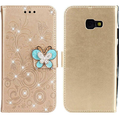 

MOONCASE Samsung Galaxy A5 2017 Butterfly Rhinestone Embossed Leather Case - Gold