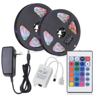 

HML 2pcs x 5M Waterproof 24W RGB 2835 SMD 300 LED Strip Light with IR 24 Keys Remote Control DC AdapterUS Plug