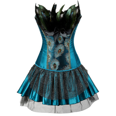 

Plus Size Two Piece Corset Dress with Feather