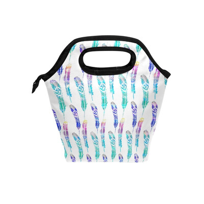 

Lunch Tote Bag Standing Feather Travel Picnic Insulated Lunch Handbags Portable Zipper Lunch Bag Box