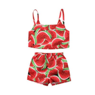 

Toddler Kids Baby Girl Watermelon Strap Crop Top Shorts Outfits Clothes Sunsuit