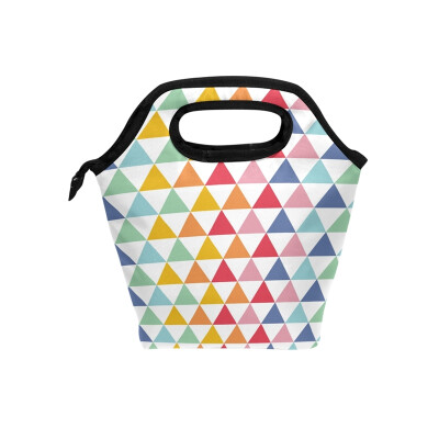 

Lunch Tote Bag Colorful Triangle Travel Picnic Insulated Lunch Handbags Portable Zipper Lunch Bag Box