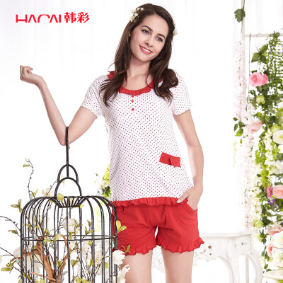 

Han Choi HACAI pajamas women short sleeve modal cotton lotus leaf female home service suit red 17095 XL