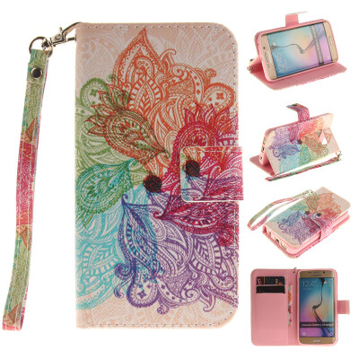 

Colorful flowers Design PU Leather Flip Cover Wallet Card Holder Case for SAMSUNG GALAXY S6 Edge