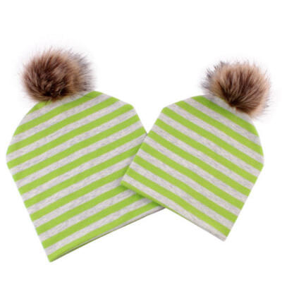 

Mom Baby Kid Fall Winter Warm Fox Fur Beanie Solid Cotton Ball Parent-Child Hat
