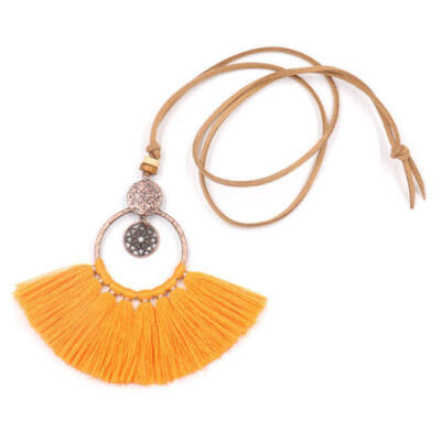 

Women Bohemian Beaded Long Tassel Pendant Necklace Alloy Sweater Chain Jewelry