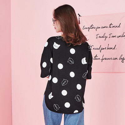 

Semir Lady Cute Paddle Round Collar T-Shirt Top Shirt Korean Version 19017010204 Black&White S