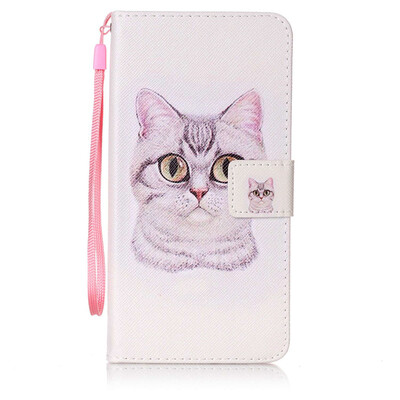 

Короткие волосы Cat Дизайн PU кожа флип Обложка Кошелек Карты Держатель чехол для Huawei Y6 II