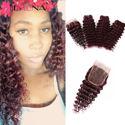 

Sexy Brazilian Kinky Curly Hair 4pcs Lot 10-30inch Brazilian Deep Wave Red Human Hair 99j Bohemian Curly Hair,Wine Red Bundles