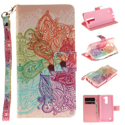 

Colorful flowers Design PU Leather Flip Cover Wallet Card Holder Case for LG K8