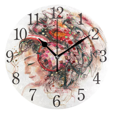 

Wall Clock Arabic Numerals Design Music Girl Round