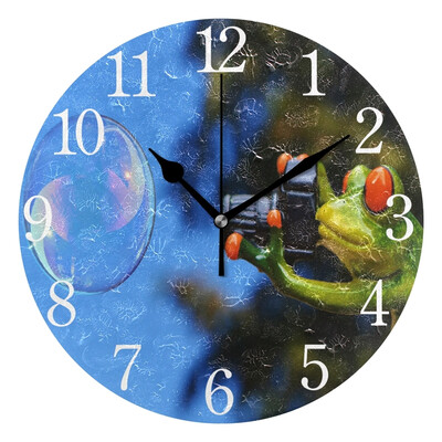 

Wall Clock Arabic Numerals Design Green Frog Round