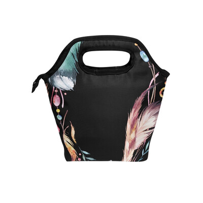 

Lunch Tote Bag Ellipse Feather Travel Picnic Insulated Lunch Handbags Portable Zipper Lunch Bag Box