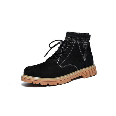 

Mens Shoes Casual Leather Walking Shoes Fashion Genuine Leather Martin Shoes Breathable High Cut Shoes For Men Black Brown Khaki