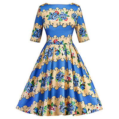 

Vintage Floral Print Cut Out Skater Pin Up Dress