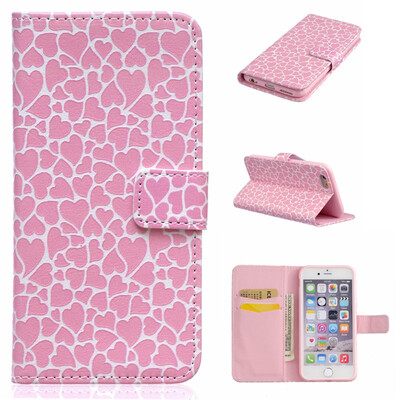 

Lovely Heart Design PU Leather Flip Cover Wallet Card Holder Case for IPHONE 66S