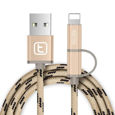 

Tulas (TORRAS) Andrews Apple data cable charging cable two for one iPhone6 ​​/ 6s / 5s millet Huawei mobile phone USB cable fast filling Hao gold 1.5 meters