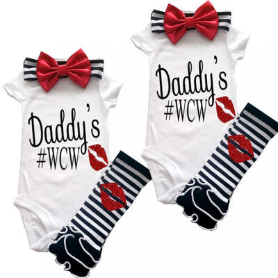 

3Pc Newborn Baby Girl Bodysuit Daddy WCW Romper Jumpsuit Headband Outfit Clothes