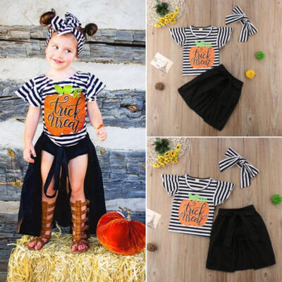

Newborn Girl Kids Halloween T-shirt Pants Headband Princess Dress Clothes 1-5T