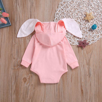 

Newborn Baby Girls 3D Ear Bunny Hooded Romper Bodysuit Jumpsuit Outfit Clothes