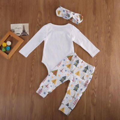 

3PCS Newborn Baby Girls Princess Top Romper Long Pants Hat Outfits Clothes 0-24M