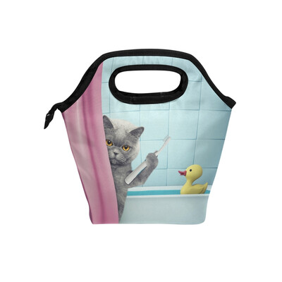 

Insulated Lunch Tote Bag Cute Cat Travel Picnic Lunch Handbags Portable Zipper Lunch Bag Box