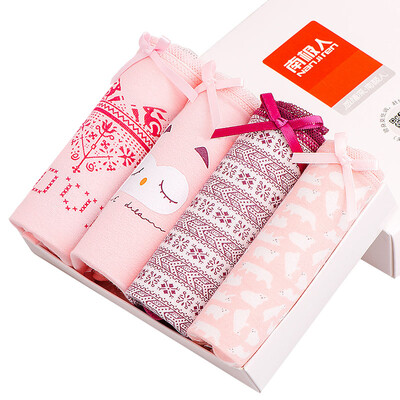 

Antarctic Nanjiren ladies underwear 4 cotton waist triangle women&39s underwear mixed color box box box bowknot NF16X25312-4B 4 color mixed XL