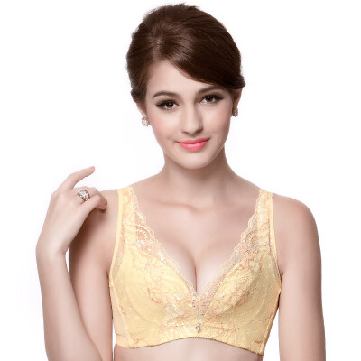 

Thousand Nami US ultra-thin section breathable steel ring underwear large size sexy beauty back to adjust the type of bra 2344 lemon yellow D75
