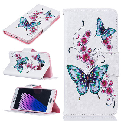 

Peach butterfly Design PU Leather Flip Cover Wallet Card Holder Case for SAMSUNG GALAXY Note 7