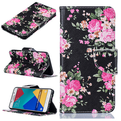 

Black flowers Design PU Leather Flip Cover Wallet Card Holder Case for SAMSUNG GALAXY A5 2016A510