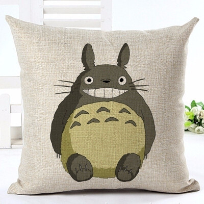 

Hayao Miyazaki Style 4545cm Home Decorative Pillow Totoro Printed Throw Pillow Car Home Decor Linen Cotton Cushion Cojines