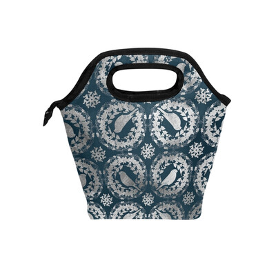 

Insulated Lunch Tote Bag Circle Bird Travel Picnic Lunch Handbags Portable Zipper Lunch Bag Box