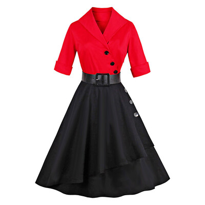 

Vintage Color Block Buttoned Flare Dress
