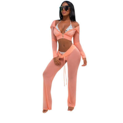 

UK Women Mesh Sheer Bikini Cover Up Wide Leg Pants See Through Flared Trousers