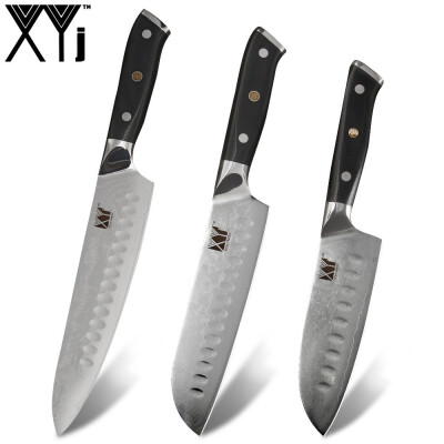 

XYj 3pcs Damascus Steel Knives Set Chef Santoku Knives Meat Fish Fruit Kitchen Accessory