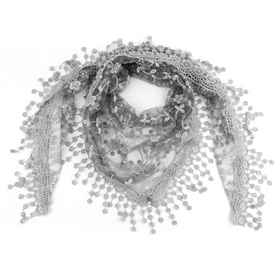 

Fashion Women Lace Sheer Floral Print Triangle Veil Scarf Shawl Wrap Tassel