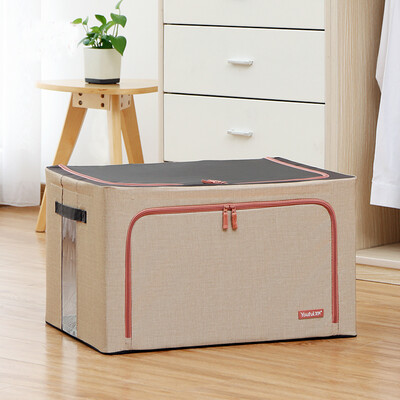 

Youfen large Oxford cloth storage box quilt clothing storage box 45MM steel frame foldable storage 88 liters linen color
