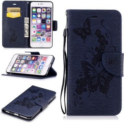 

Deep Blue Butterfly Style Embossing Classic Flip Cover with Stand Function and Credit Card Slot for IPHONE 6 Plus/6S Plus